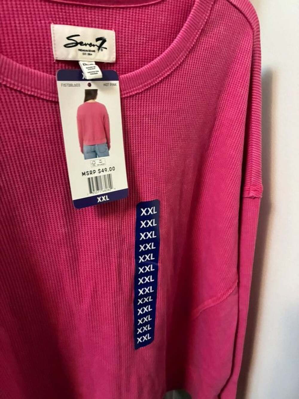 NWT Women’s XXL Seven brand hot pink waffle knit long sleeve shirt - Picture 3 of 3
